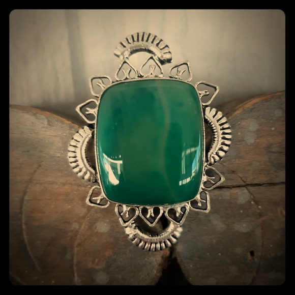 New Huge Green Agate 925 Silver Statement Ring. - Picture 3 of 8